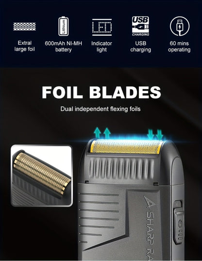 Electric Foil Shaver for Men USB Rechargeable Cordless – VGR Professional Beard Sideburn Trimmer Close Shave Travel-Ready Minimalist Black Design, Great Gift for Him Models V-363 V-375