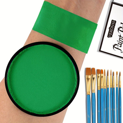 Water Activated Face Paint Kit 6 Colors with 10 Brushes – Water Based Face Body Paint Palette Black White Red Blue Green Purple for Halloween Cosplay SFX Stage Party Body Art