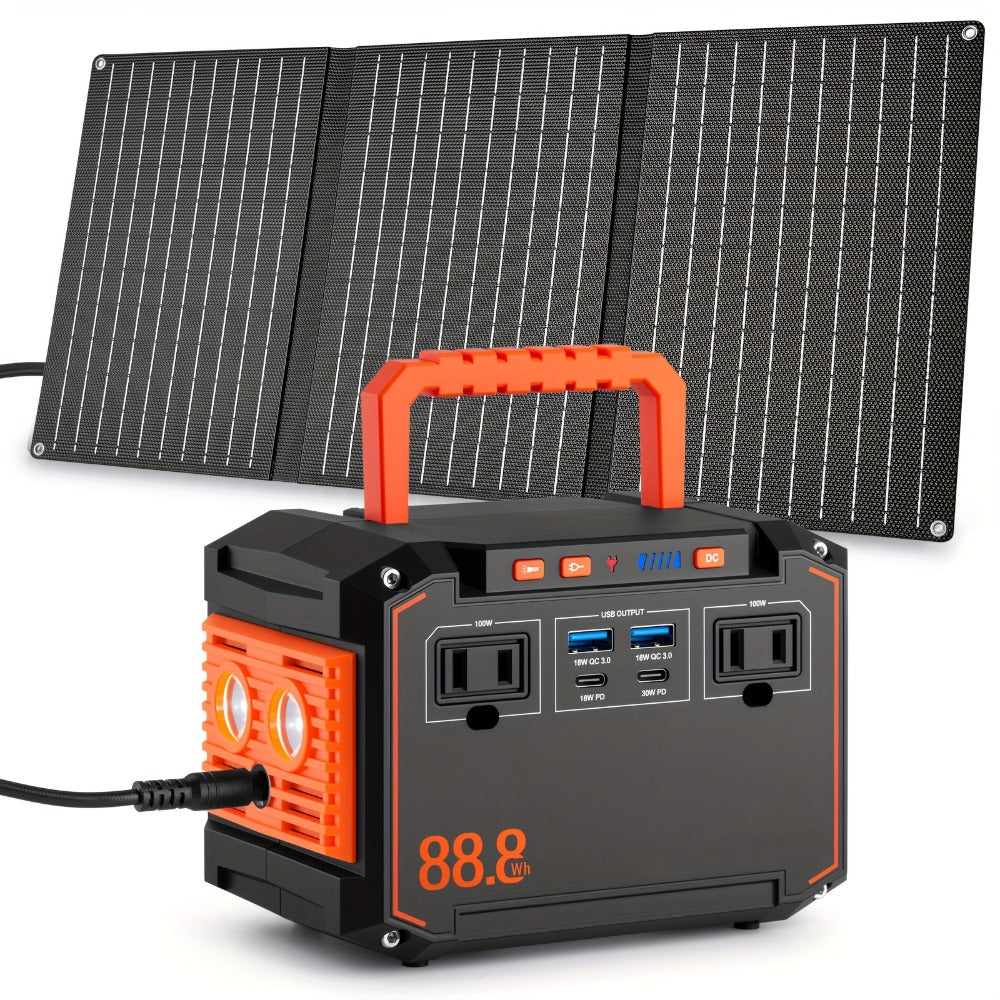 Portable Solar Generator Power Station 88.8Wh / 240Wh – 24000mAh, AC DC USB Ports, LiFePO4 Battery, for Camping RV CPAP Laptop Fan Emergency (Solar Panel Optional)
