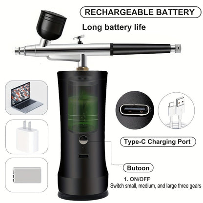 Cordless Airbrush Kit with Compressor Rechargeable Portable Handheld Air Brush Gun 3-Gear Pressure 3 Cup Sizes 7cc 20cc 40cc for Nail Art Makeup Model Painting Cake Decorating Graffiti Body Art