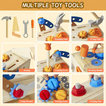 39-Piece Kids Wooden Tool Set with Toolbox & Vest – STEM Pretend Play Construction Toy for Toddlers Boys Girls Ages 3+, Hands-On Learning, Birthday Christmas Gift