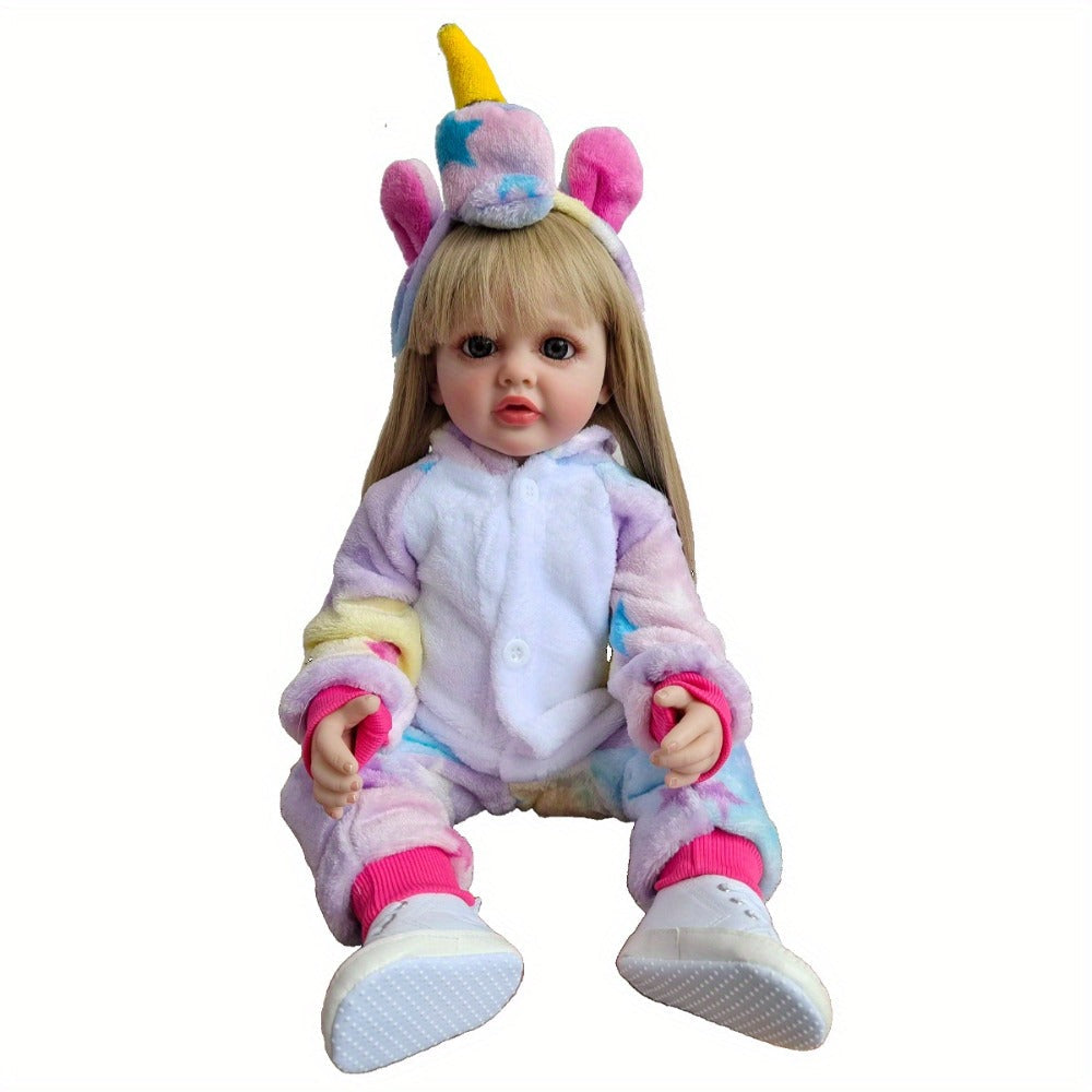 Blonde Hair Reborn Toddler Doll 22 Inch 55CM Full Soft Vinyl Bath Safe – Acrylic Eyes, Sit & Lay Poseable Princess Girl, Lifelike Newborn Gift Set with Outfit Pacifier Bottle for Kids Ages 3+ & Collectors
