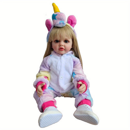 Blonde Hair Reborn Toddler Doll 22 Inch 55CM Full Soft Vinyl Bath Safe – Acrylic Eyes, Sit & Lay Poseable Princess Girl, Lifelike Newborn Gift Set with Outfit Pacifier Bottle for Kids Ages 3+ & Collectors