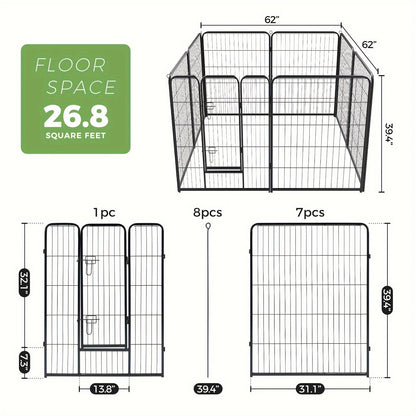 Metal Dog Playpen with Door DIY 8 or 16 Panel Foldable Pet Pen for Small Medium Large Dogs Puppies Easy Assemble Indoor Outdoor Use 24 32 40 Inch Height