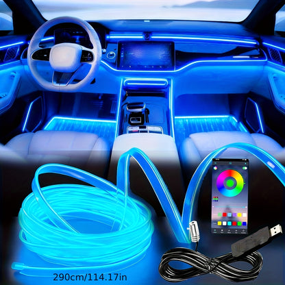 4pcs Interior Car LED Strip Lights APP Control, Ambient Lighting Car with 114 Inches Fiber Optic, Inside Car Lighting Decorations, Used for The Center Console And Door Decorative Light Strips of Automobiles LED Lights, Car Luxury Additions