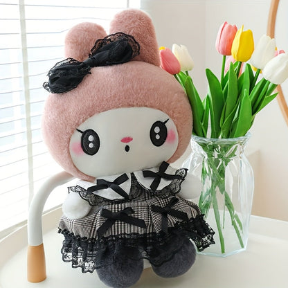 Kuromi My Melody Plush Doll Princess Dress – Soft Collectible Sanrio Stuffed Animal with Pink Bow & Ruffled Collar, Kawaii Room Decor Birthday Christmas Gift for Girls