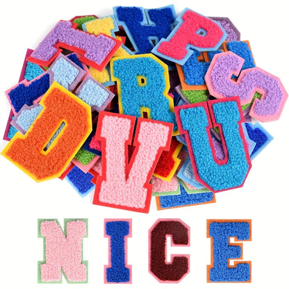 Chenille Letter Patches Self Adhesive A-Z 26pcs – Embroidered Alphabet Applique Stickers for Clothes Bags Hats Phone Cases, DIY Craft Personalized Patch Set Gift for Teens & Kids