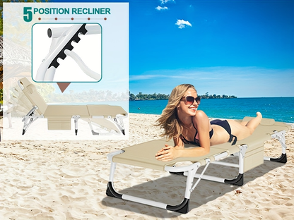 Folding Chaise Lounge Chair for Outdoor Tanning – 5-Position Adjustable Sunbathing Lounger with Face Hole for Pool, Beach & Backyard – Standard & Oversize Available