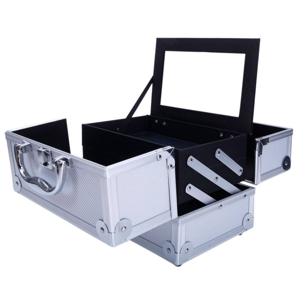 Aluminum Makeup Train Case with Wheels Large Capacity Lockable Cosmetic Trolley Organizer Adjustable Dividers Retractable Handle for Makeup Artists Salon Travel Black Silver Pink Beauty Gift