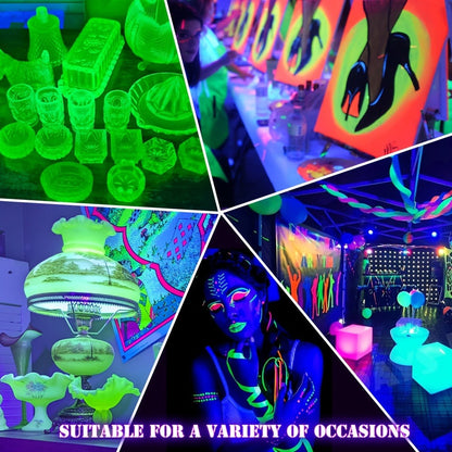 UV Black Light Flood Light 144 LED 385-400nm with USB Plug & Switch – Glow in the Dark Effect for Halloween Party Stage Lighting Body Paint Neon Poster Blacklight, Durable Plastic, 4 Pack