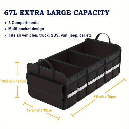 Trunk Organizer For SUV - Large Collapsible Multi-Compartment Car Trunk Organizer - Sturdy, Non-Slip Bottom - For SUV & Car Owners - Ideal for Road Trips & Travel