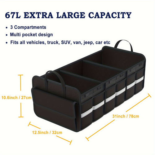 Trunk Organizer For SUV - Large Collapsible Multi-Compartment Car Trunk Organizer - Sturdy, Non-Slip Bottom - For SUV & Car Owners - Ideal for Road Trips & Travel