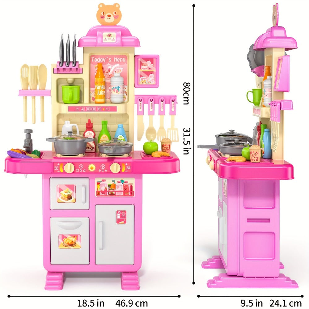 Pretend Play Kitchen Playset with Lights & Sounds – Interactive Toy Kitchen Accessories for Toddlers Ages 3+ – Indoor Kids Cooking Set Christmas Birthday Holiday Gift