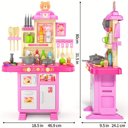 Pretend Play Kitchen Playset with Lights & Sounds – Interactive Toy Kitchen Accessories for Toddlers Ages 3+ – Indoor Kids Cooking Set Christmas Birthday Holiday Gift
