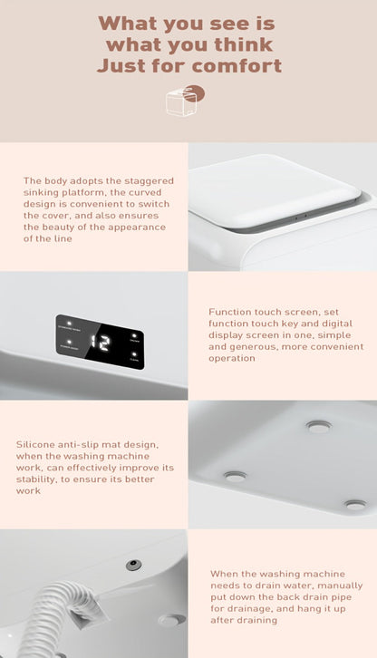Mini Washing Machine Pure Copper Motor High Torque 4 Washing Modes Portable Washer for Underwear Socks Baby Clothes Separate Washing Anti Cross-Infection White