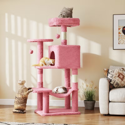 44-Inch Cat Tree Tower with Condo & Hammock - Multi-Level Indoor Cat Tree with Natural Sisal Scratching Posts, Perches & Pet House for Cats & Kittens, Stable Cat Climbing Tower, 5 Colors