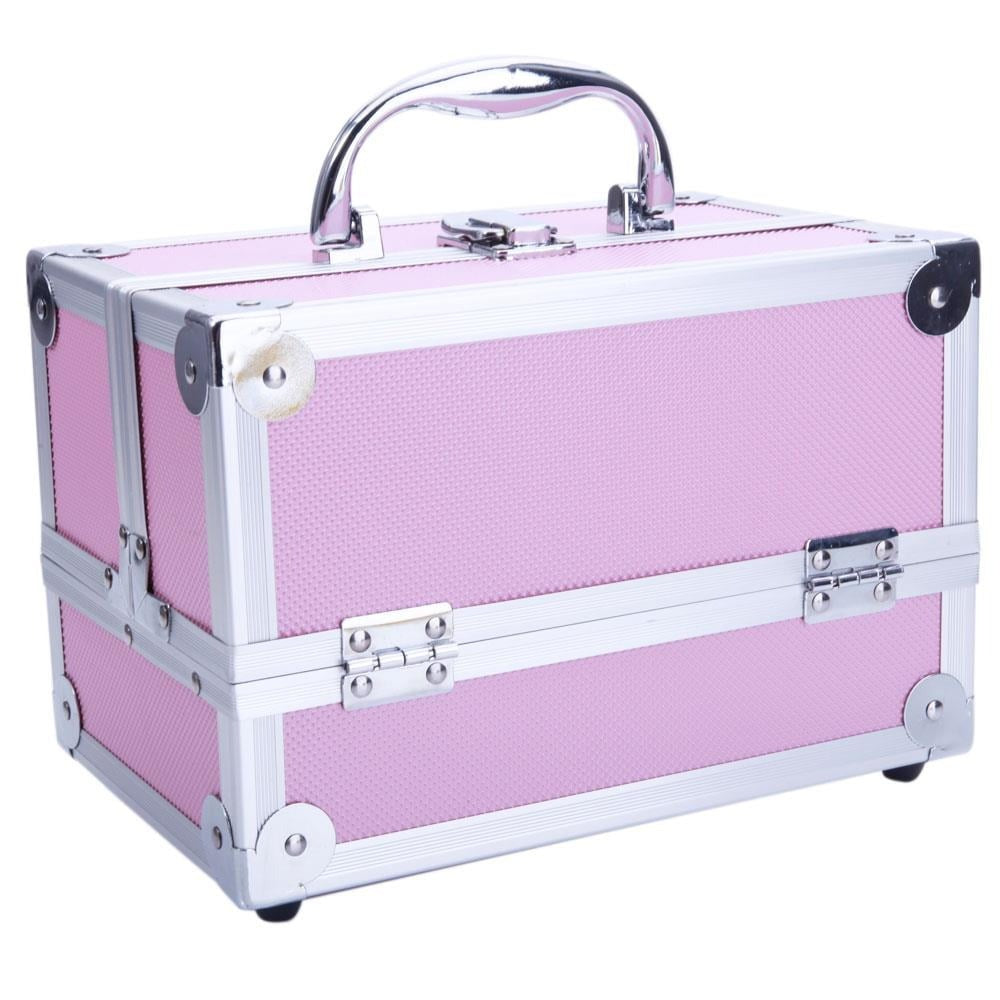 Aluminum Makeup Train Case with Wheels Large Capacity Lockable Cosmetic Trolley Organizer Adjustable Dividers Retractable Handle for Makeup Artists Salon Travel Black Silver Pink Beauty Gift