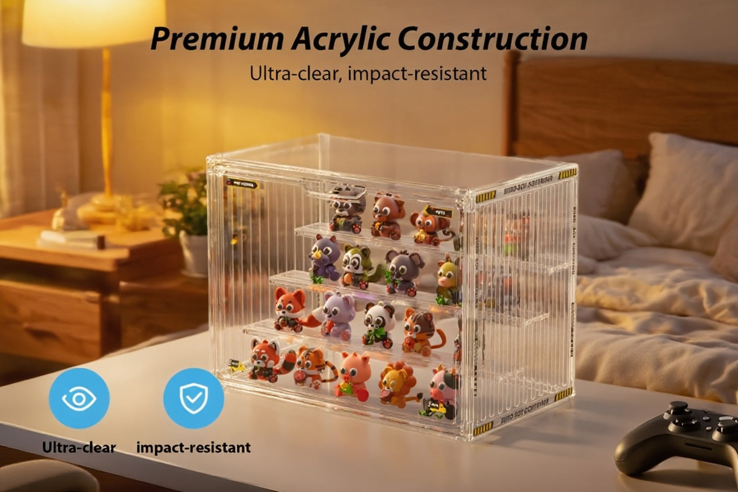 4-Tier Acrylic Figure Display Case with Magnetic Design – Clear Collector Showcase Box for Action Figures Dolls Funko Pop Anime Desktop Organizer