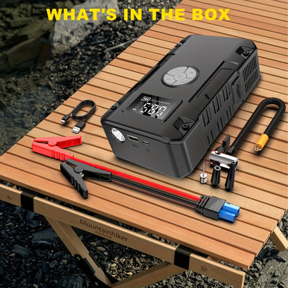 Jump Starter 10000A 7-in-1 with Air Pump – 150PSI Tire Inflator, Portable Battery Booster for Gas & Diesel, USB & USB-C Power Bank, LED Emergency Light