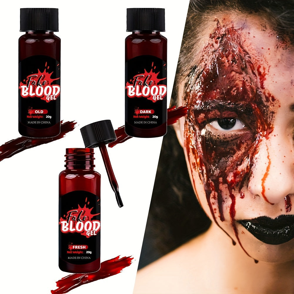 Fake Blood Makeup Kit 3pcs SFX Paste with Brush – Realistic Fresh Dark & Old Blood Special Effects Makeup for Halloween Zombie Vampire Cosplay Theater & Film