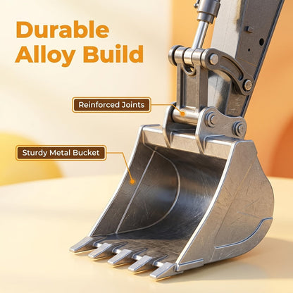 RC Excavator 1:20 Scale 2.4G 11CH – Alloy Remote Control Construction Toy with 680° Rotation & Working Arm | RC Dump Truck Bulldozer Loader, Indoor Outdoor Gift for Boys Ages 6+