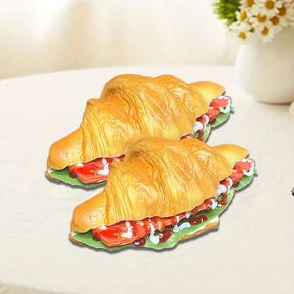 Realistic Fake Food Props 2PCS Simulation Bacon Croissant Bread – Lifelike TPU Play Food for Kids Kitchen Toy, Window Display Decor, Photography Prop, Pretend Play Food Accessory