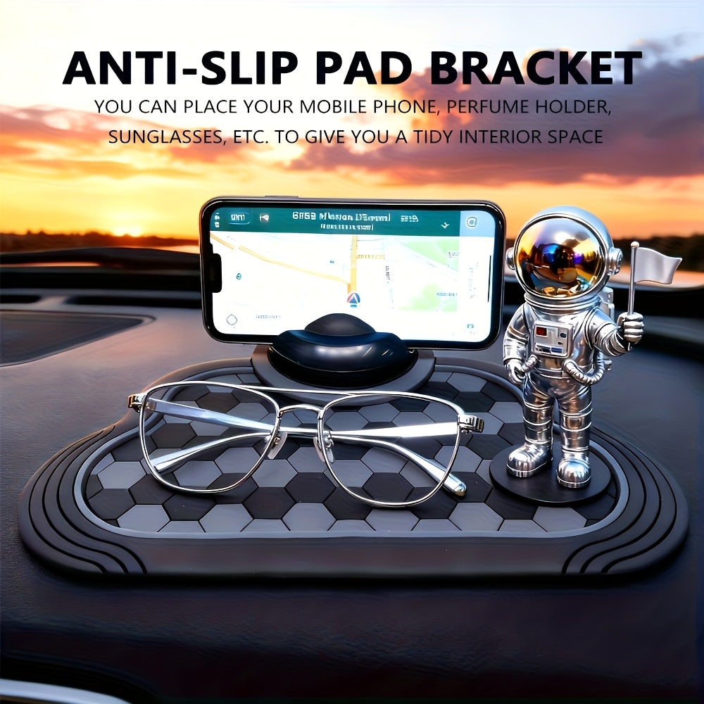 Multifunctional Non-slip Car Dashboard Cushion With Rotating Mobile Phone Holder, Large-capacity Glasses And Key Storage, Heat-resistant Silicone, Lattice Design, Suitable For All Vehicles, Car Mobile Phone Holder, Modern Dashboard Accessories