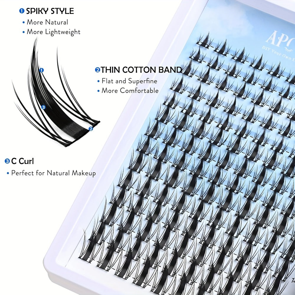 Anime Spike Lash Clusters Kit 8mm-18mm C Curl Individual Spiky Lash Extensions with Adhesive Glue – Manga Fairy Wet-Look DIY Volume Lashes for Cosplay, Editorial & Bold Eye Looks