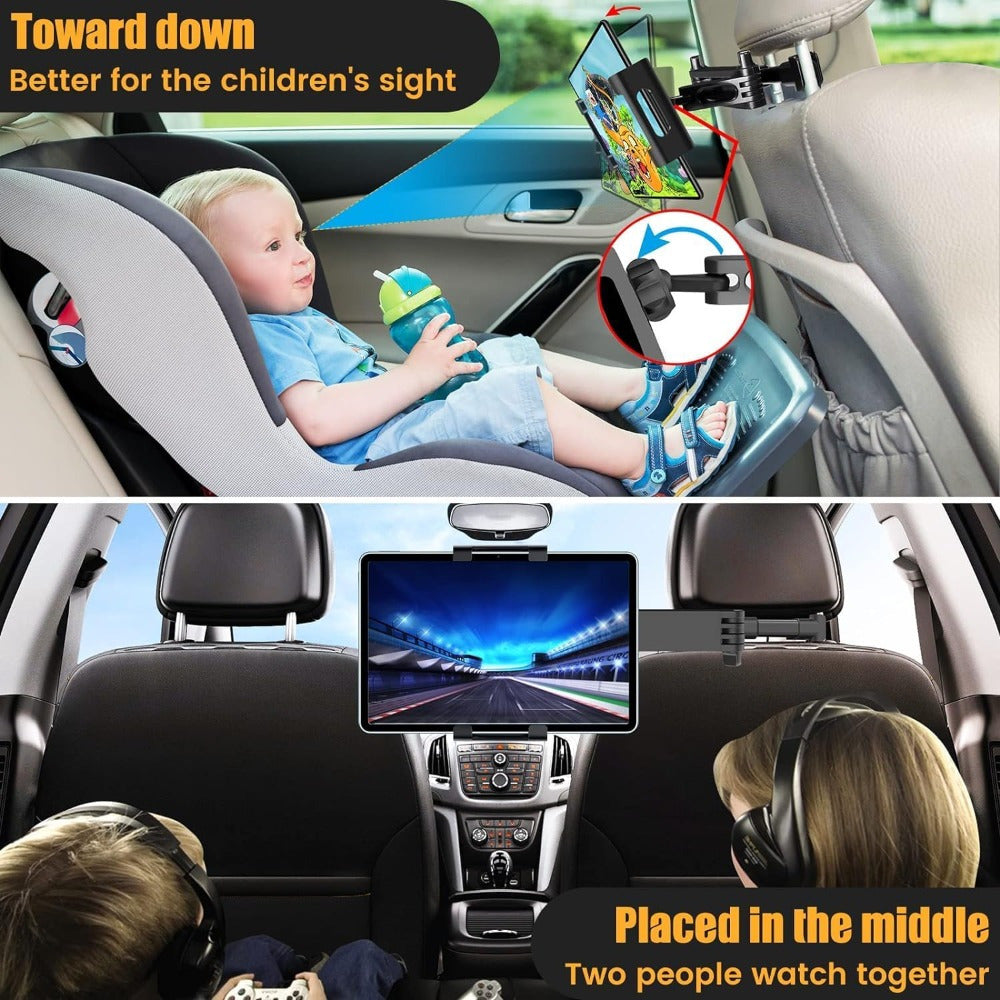 2pcs Car Headrest Tablet Mount for 5.5-18.4" for iPad & Phones - Adjustable, 360° Rotating Holder with Soft Sponge Padding, Black
