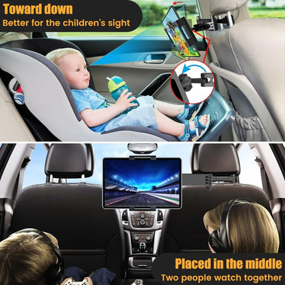 2pcs Car Headrest Tablet Mount for 5.5-18.4" for iPad & Phones - Adjustable, 360° Rotating Holder with Soft Sponge Padding, Black