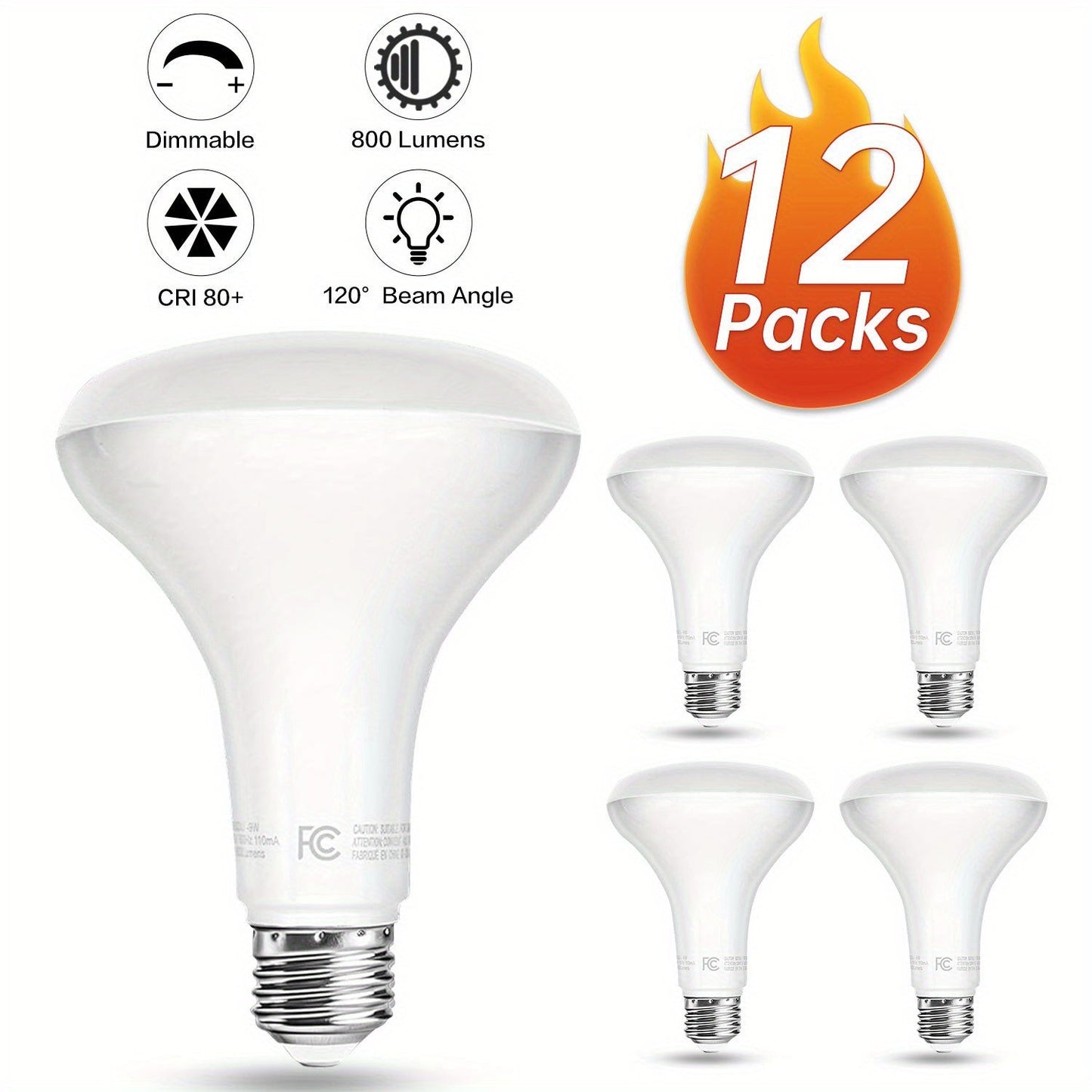 BR30 LED Flood Light Bulbs 12W 800 Lumens 5000K Daylight White Non-Dimmable – 25000 Hour Lifespan E26 Base Recessed Lighting Bulbs for Indoor Ceiling Can Lights, 6 Pack 12 Pack 24 Pack
