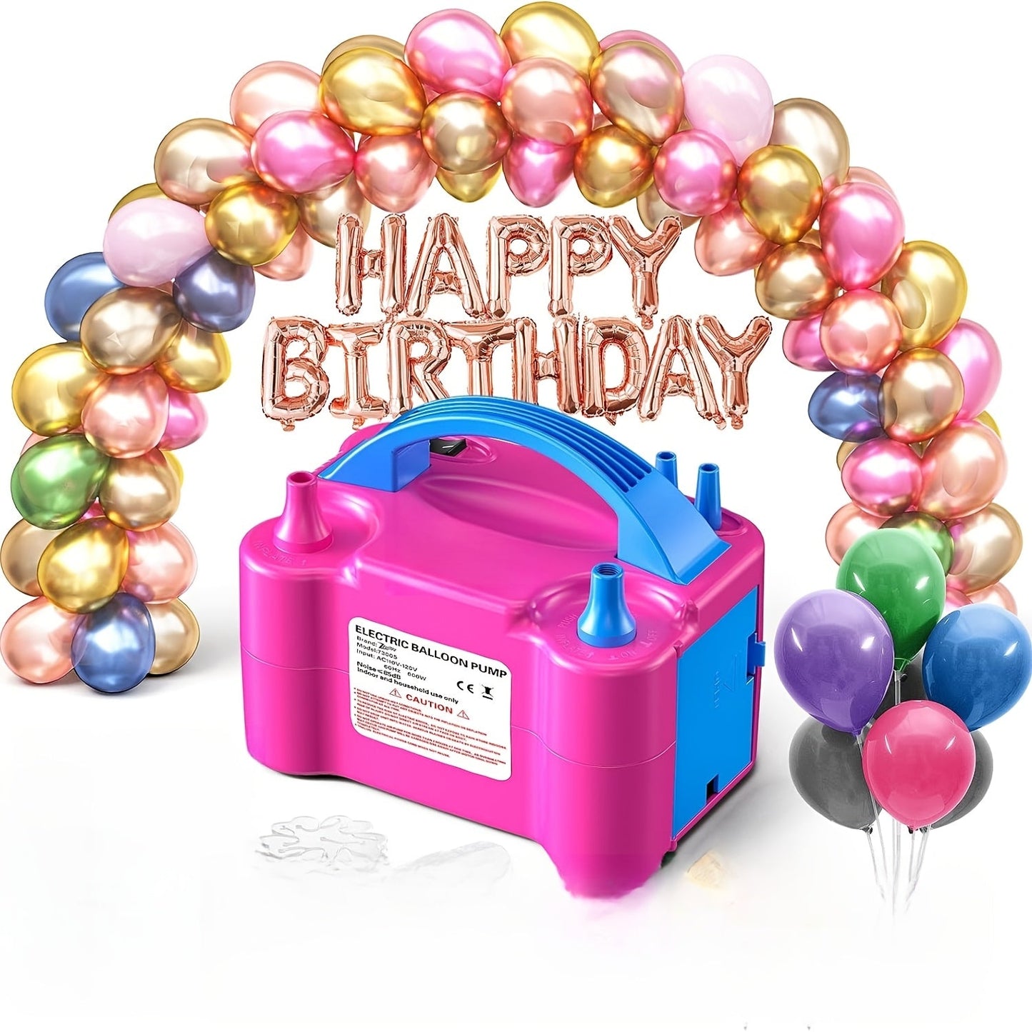 Electric Balloon Pump Double Nozzle 600W – Portable Fast Balloon Blower Inflator for Party Decoration, Birthday, Wedding & Events, 110V-120V, Multiple Colors with Optional Balloon Kit (Green, Rose Red, Pink, Blue, Orange)