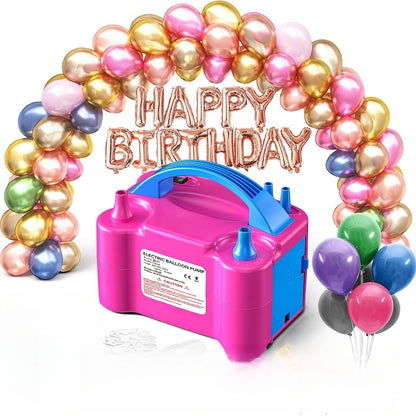 Electric Balloon Pump Double Nozzle 600W – Portable Fast Balloon Blower Inflator for Party Decoration, Birthday, Wedding & Events, 110V-120V, Multiple Colors with Optional Balloon Kit (Green, Rose Red, Pink, Blue, Orange)