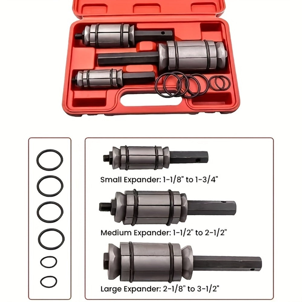 Pipe Expander Spreader Tool Set 3-Piece with 12 O-Rings – 1-1/8" to 3-1/2" Exhaust Muffler Silencer Repair Drop Forged Heat-Treated Steel for Car & Truck