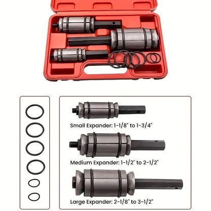Pipe Expander Spreader Tool Set 3-Piece with 12 O-Rings – 1-1/8" to 3-1/2" Exhaust Muffler Silencer Repair Drop Forged Heat-Treated Steel for Car & Truck
