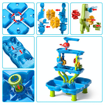 Water Play Table for Kids Double-Sided Waterfall & Beach Sand Zone – Outdoor Sensory Activity Toy for Toddlers Ages 3+, Beach Tools Included, Backyard Summer STEM Gift for Boys & Girls