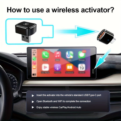 Wireless CarPlay & Android Auto Adapter Aluminum Alloy USB Dongle Voice Control Google Assistant Plug-and-Play for Vehicles with Factory Wired CarPlay or Android Auto, Portable Compact M32
