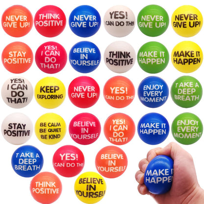 Inspirational Sponge Stress Balls 30 Pack 6.3cm – Motivational Slogan Hand Fitness Relaxation Balls for Classroom Rewards, Office Team Building, Party Events & Christmas Gifts