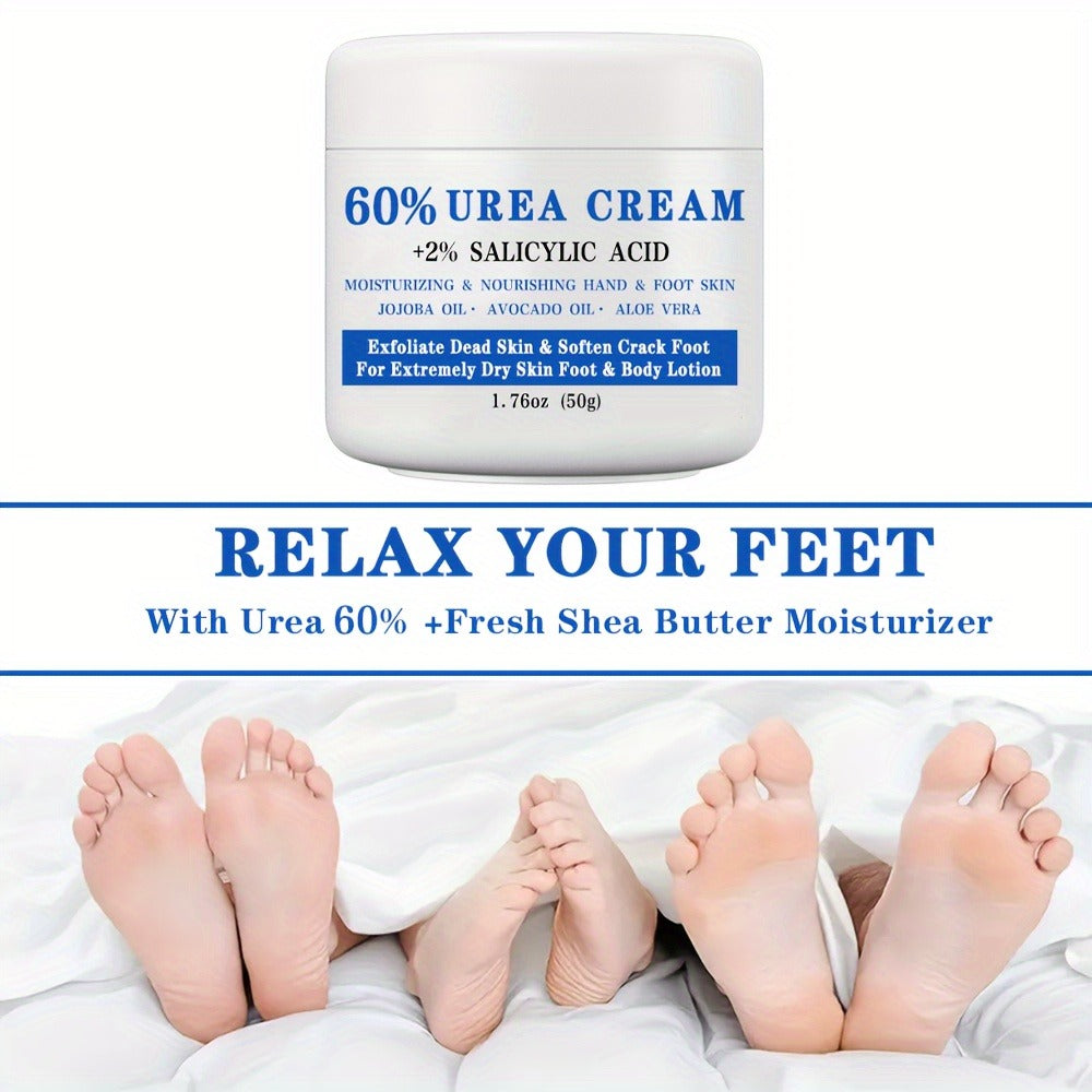 Urea Foot Cream 60% with 2% Salicylic Acid Deep Moisturizing Exfoliating Heel & Hand Lotion – Softens Dry Cracked Skin, Jojoba & Avocado Oil, Hypoallergenic 1.76oz