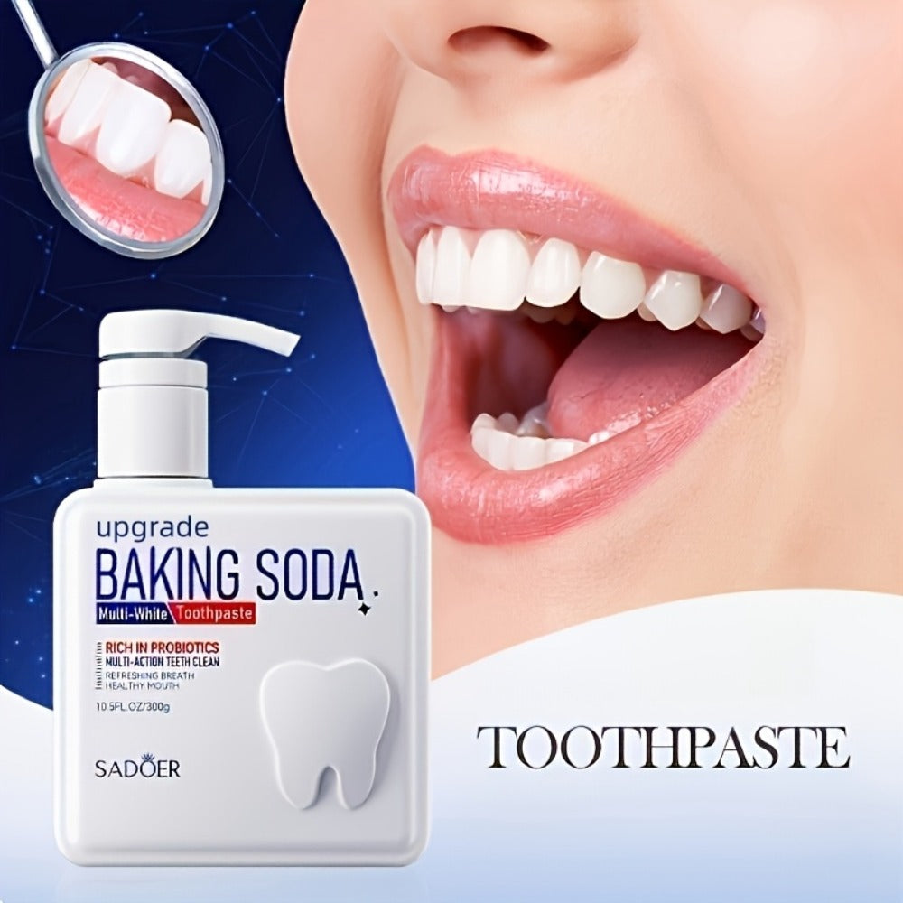 Pump Dispenser Toothpaste 300g Family Size — Probiotic & Baking Soda Formula for Deep Cleaning, Natural Whitening & Fresh Breath, Hygienic Mess-Free Pump, Brightening Daily Oral Care for Adults