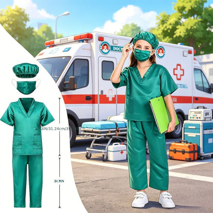 Kids Dress Up Costumes Set 4-in-1 – Firefighter, Police, Astronaut & Doctor Role Play Clothes for Boys Girls Ages 3-6, Birthday Christmas Halloween Career Day Gift