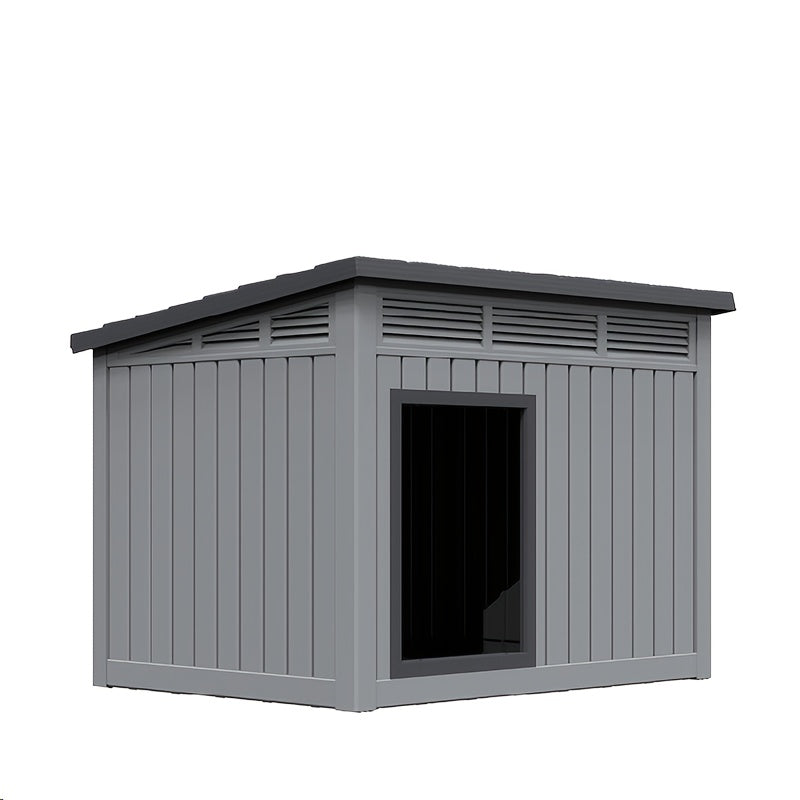 Outdoor Dog House Resin Kennel – All-Weather Slant Roof Dog Villa with Gas-Lift Ventilated Canopy, UV & Stormproof, Removable Top, Indoor Outdoor Shelter for Large Dogs & Multi-Pet Households