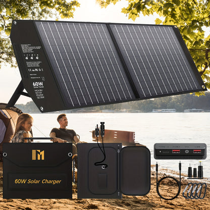 30W/60W/100W Foldable Solar Charger with 18V MC4, Dual Quick Charge USB-A, and High-Speed USB-C PD18W for Adventure