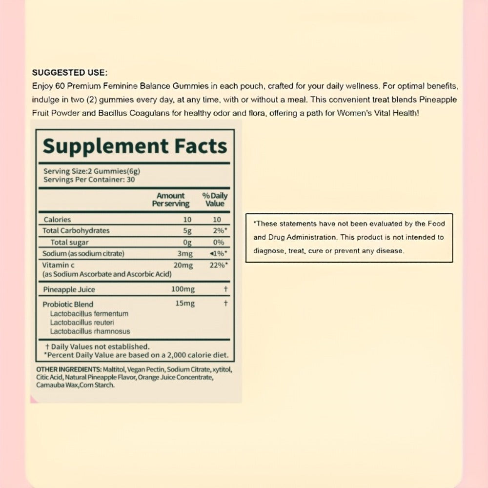 Feminine Balance Gummies for Women - Natural pH Balance, Vaginal Health & Intimate Wellness Support - Hawaiian Pineapple Flavor Daily Supplement - Thoughtful Gift for Women 60 Count