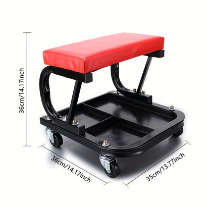Mechanic Creeper Seat & Rolling Work Stool – Foldable 2-in-1 Auto Repair Crawler, 300 lb Capacity, Adjustable Height, 6 Swivel Wheels, Garage Shop Creeper