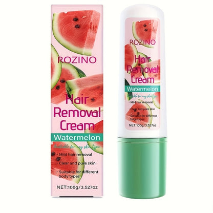 Watermelon Scent Depilatory Cream 100g with Squalane - Instant Hair Removal Semi-Permanent 3-Month Results Non-Irritating for Face Lips Armpits Legs Arms Bikini Area Women Sensitive Skin