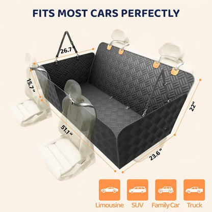 Dog Back Seat Extender with Hard Bottom - Heavy Duty Car Seat Cover for Dogs Supports 400 lbs, Waterproof Backseat Hammock Bed for SUVs Trucks & Most Cars, Full Coverage with Mesh Window & Storage Pockets