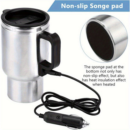 Car Electric Kettle 12V – Stainless Steel Travel Heating Cup with Auto Shut-Off, 450ml & 500ml Portable In-Car Water Heater for Hot Water, Tea & Coffee – Cigarette Lighter Powered Road Trip Essential