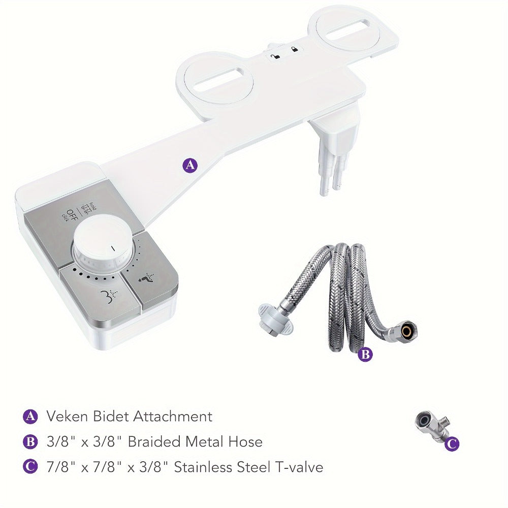 Bidet Attachment for Toilet - Dual Retractable Nozzle Non-Electric Self-Cleaning Fresh Water Bidet Sprayer, Adjustable Water Pressure, Fits Most Toilets, Brass T-Adapter & Metal Hose Included, Easy Install
