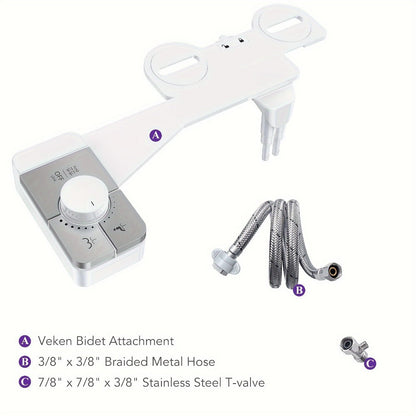 Bidet Attachment for Toilet - Dual Retractable Nozzle Non-Electric Self-Cleaning Fresh Water Bidet Sprayer, Adjustable Water Pressure, Fits Most Toilets, Brass T-Adapter & Metal Hose Included, Easy Install
